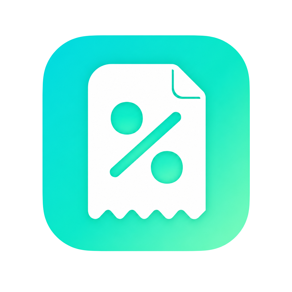 Easy Tip Split logo — receipt with percent badge (dark mode)